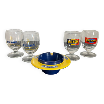 4 verres ballon Ricard avec cendrier