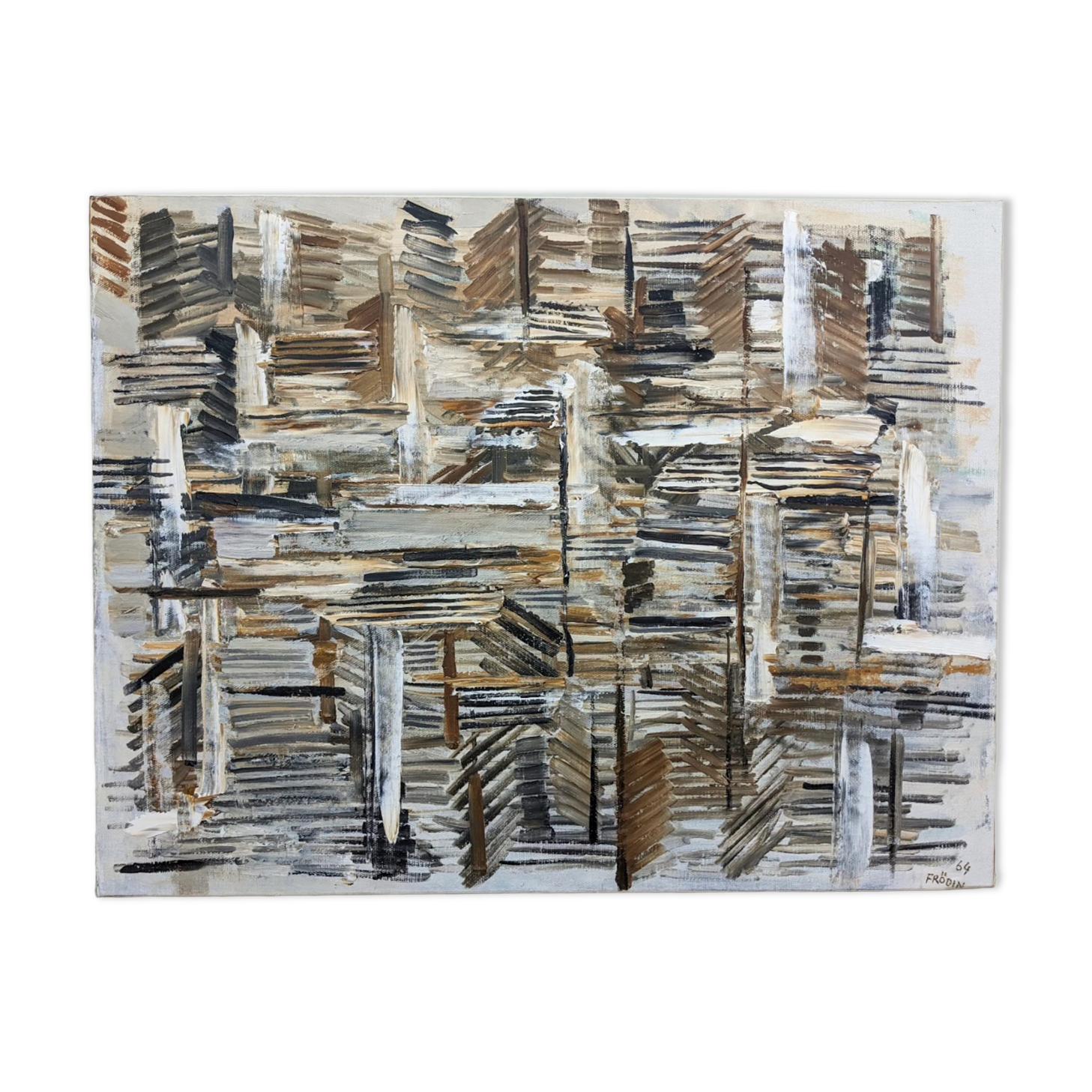 1964 Mid-Century Modern "Forest" Swedish Vintage Abstract Oil Painting, Framed