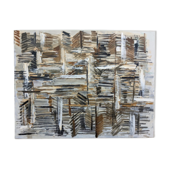 1964 Mid-Century Modern "Forest" Swedish Vintage Abstract Oil Painting, Framed