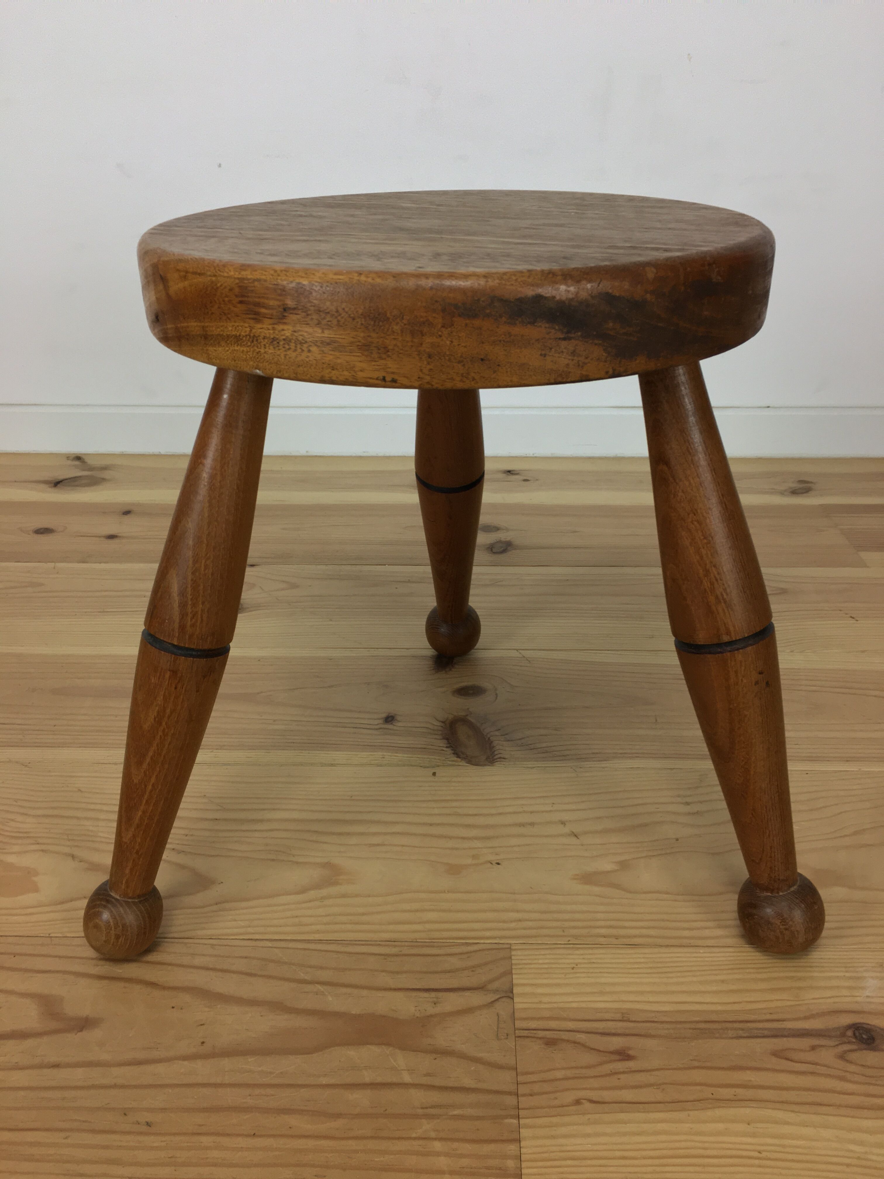 Art deco solid oak tripod stool