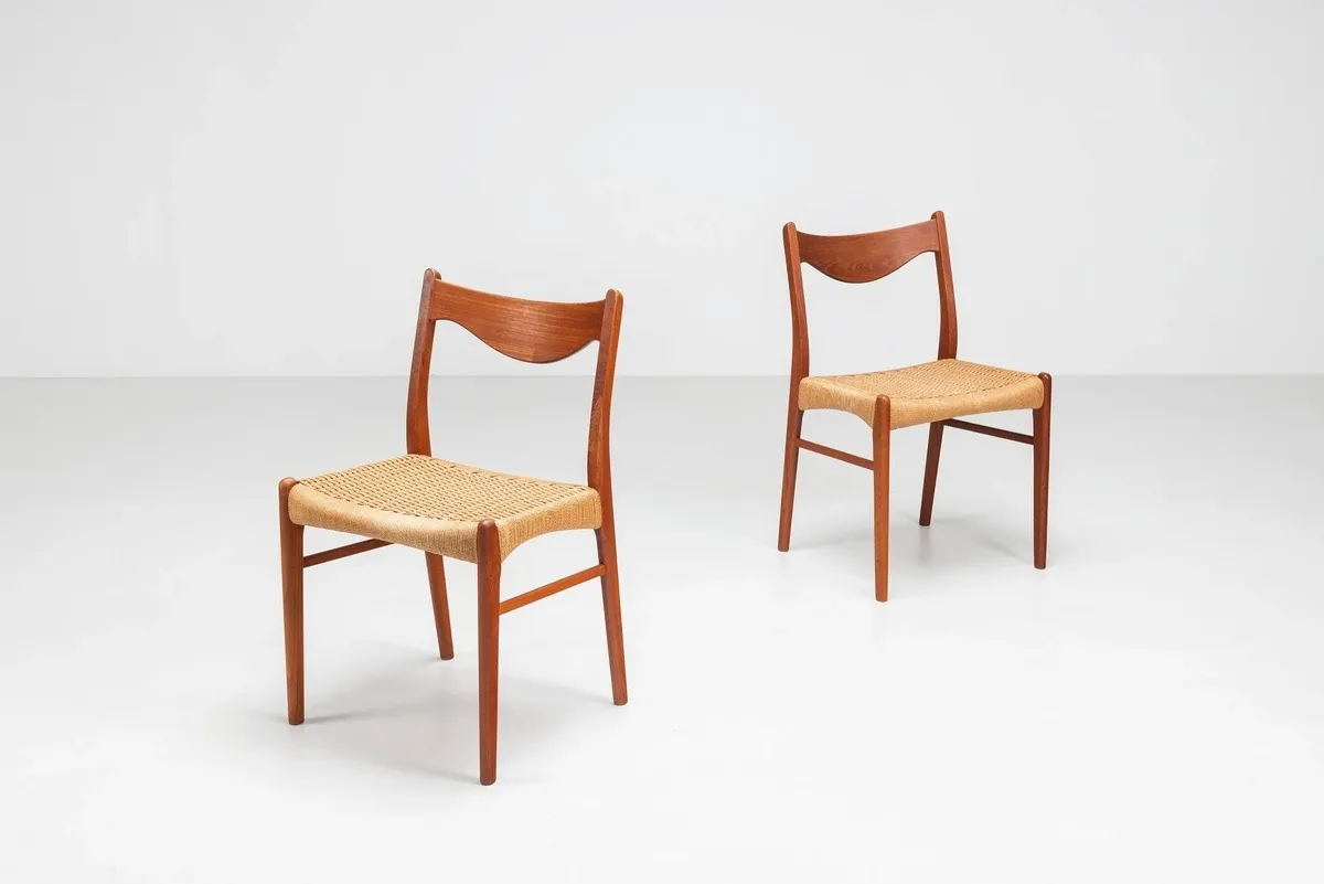 Arne Wahl Iversen set of six teak dining chairs Glyngore Denmark 1960