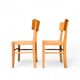 2 vintage beech chairs, straw seats