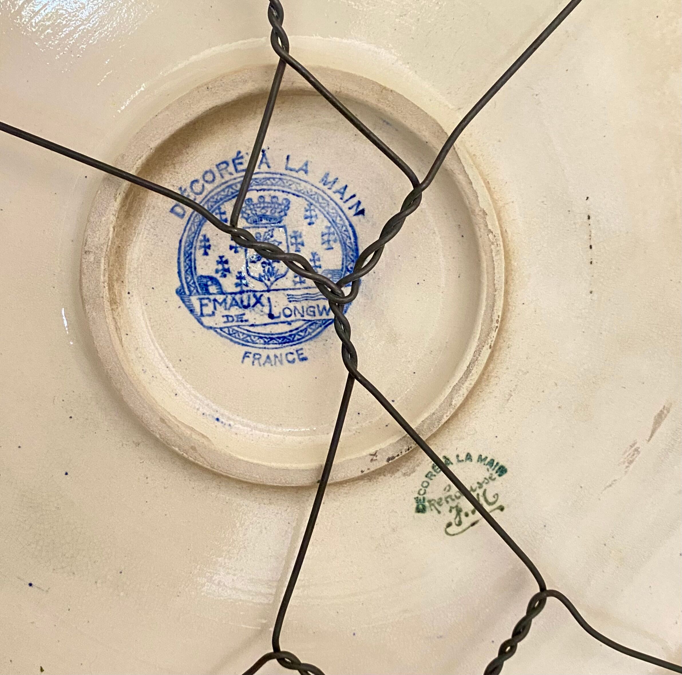 Beautiful large old Longwy dish from the Colonial era.