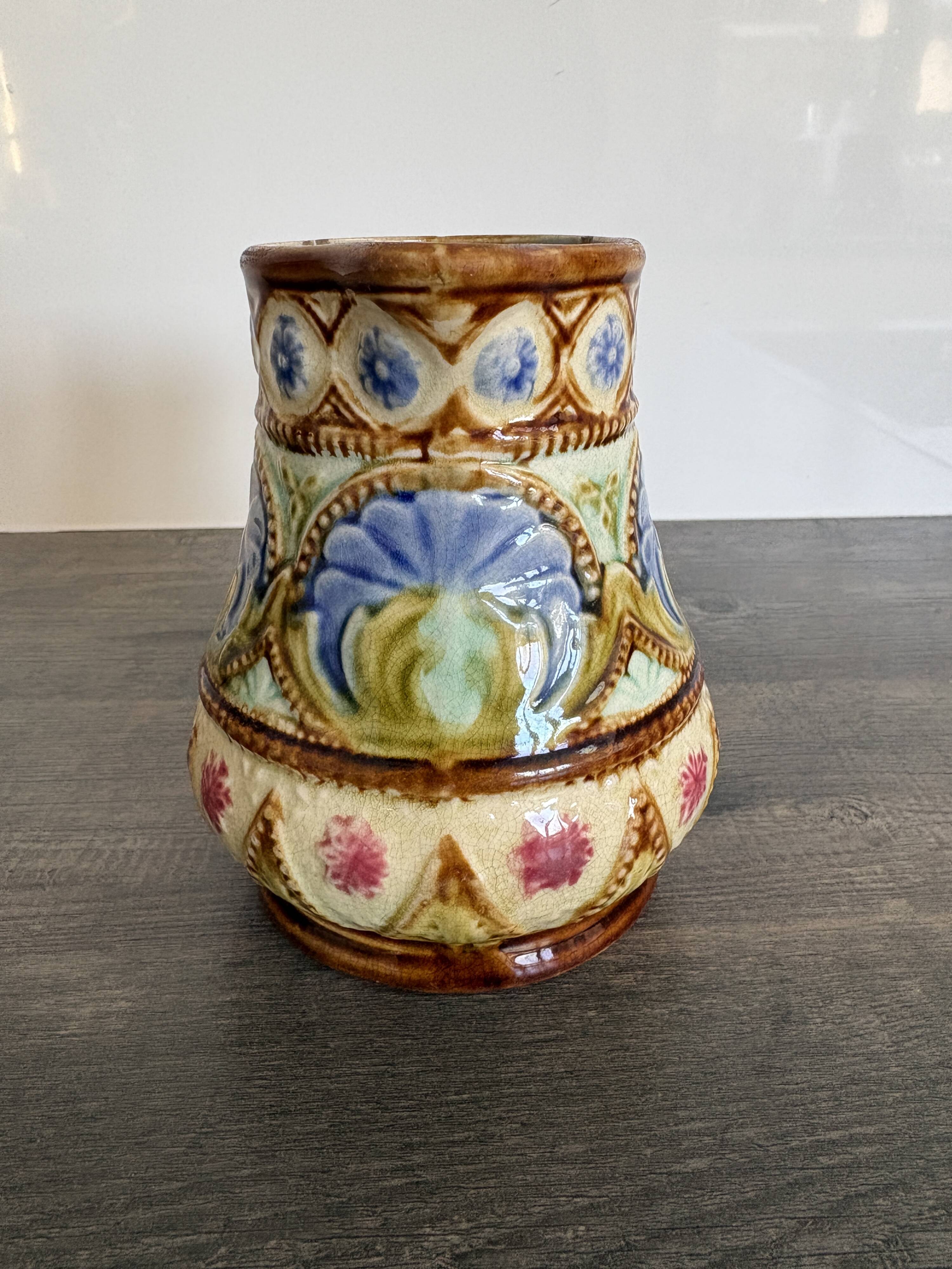 Antique Art Nouveau barbotine jug