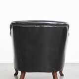 Black cowhide leather armchair