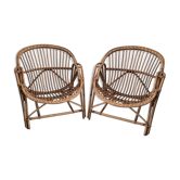 Paire de fauteuils rotin en forme de coquille