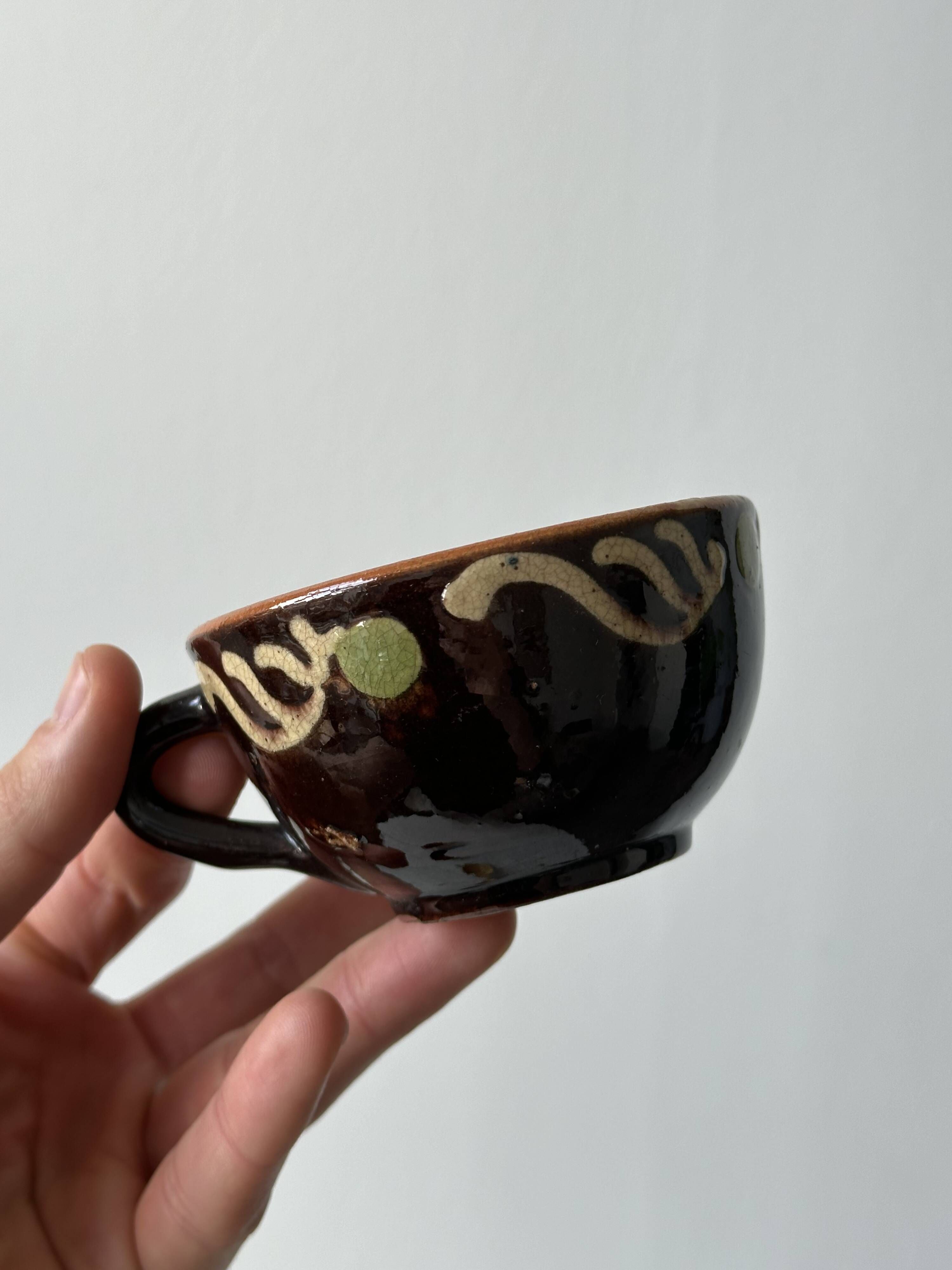 Lot of mismatched Alsatian pottery coffee cups