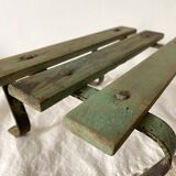 Low stool with wooden and metal slats