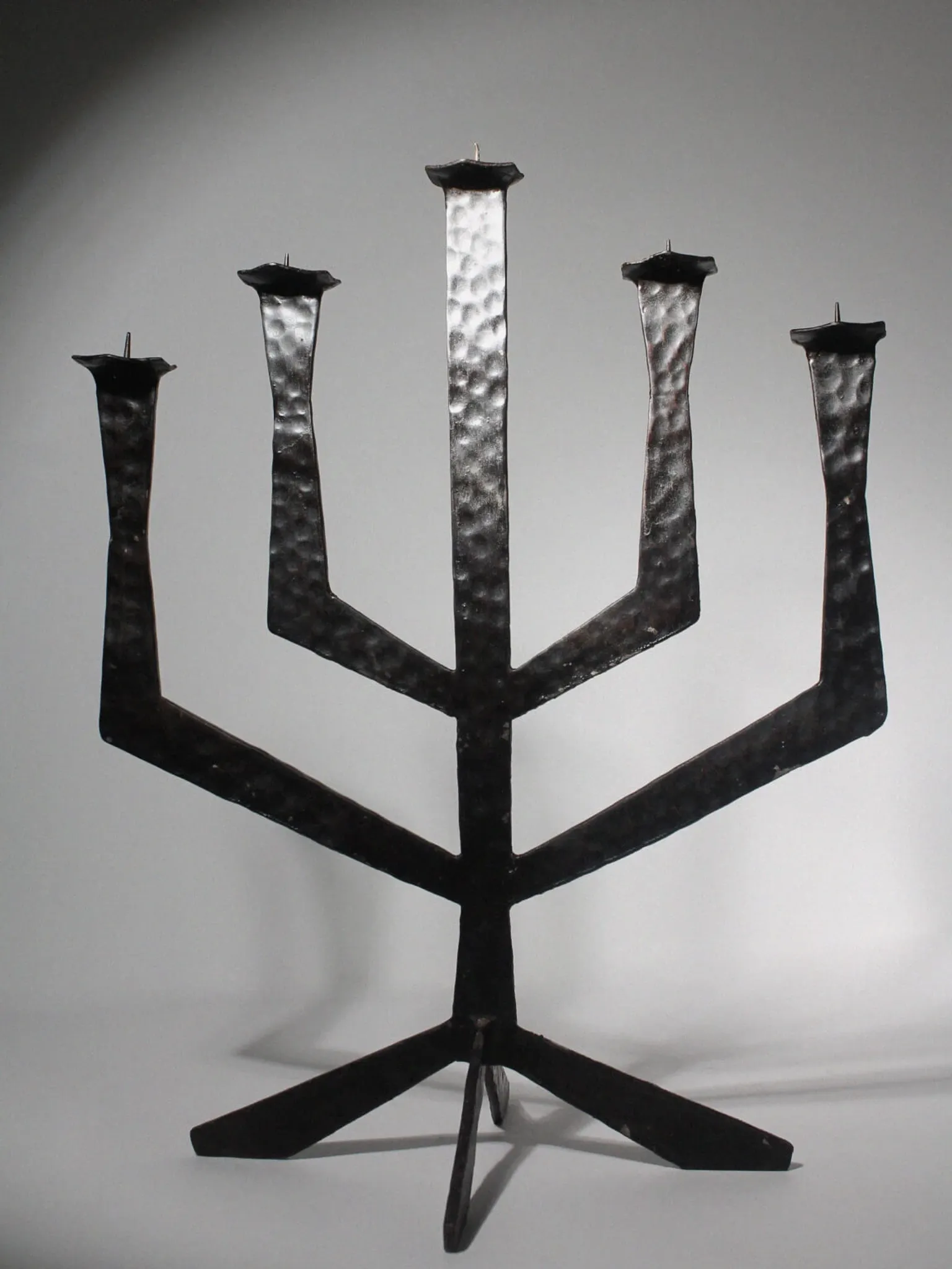 Brutalist Hammered Texture Metal Candelabrum