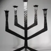Brutalist Hammered Texture Metal Candelabrum