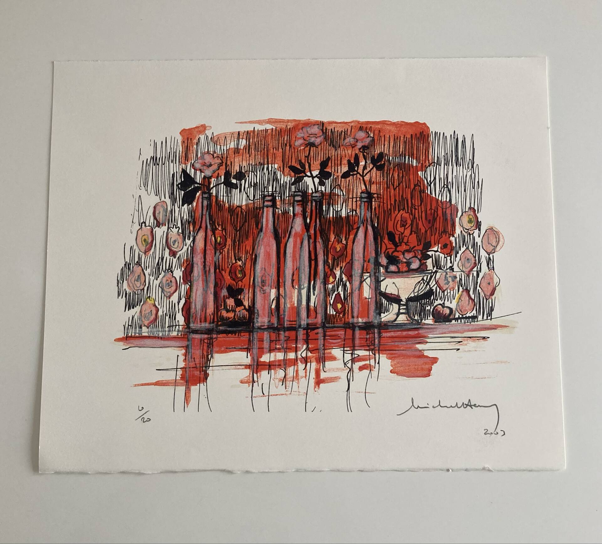 Numbered lithograph (10/20) and signed by Michel Henry - The Bottles