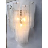 Set of Two Contemporary Venied-White "Alabastro" Listelli Murano Wall Sconces