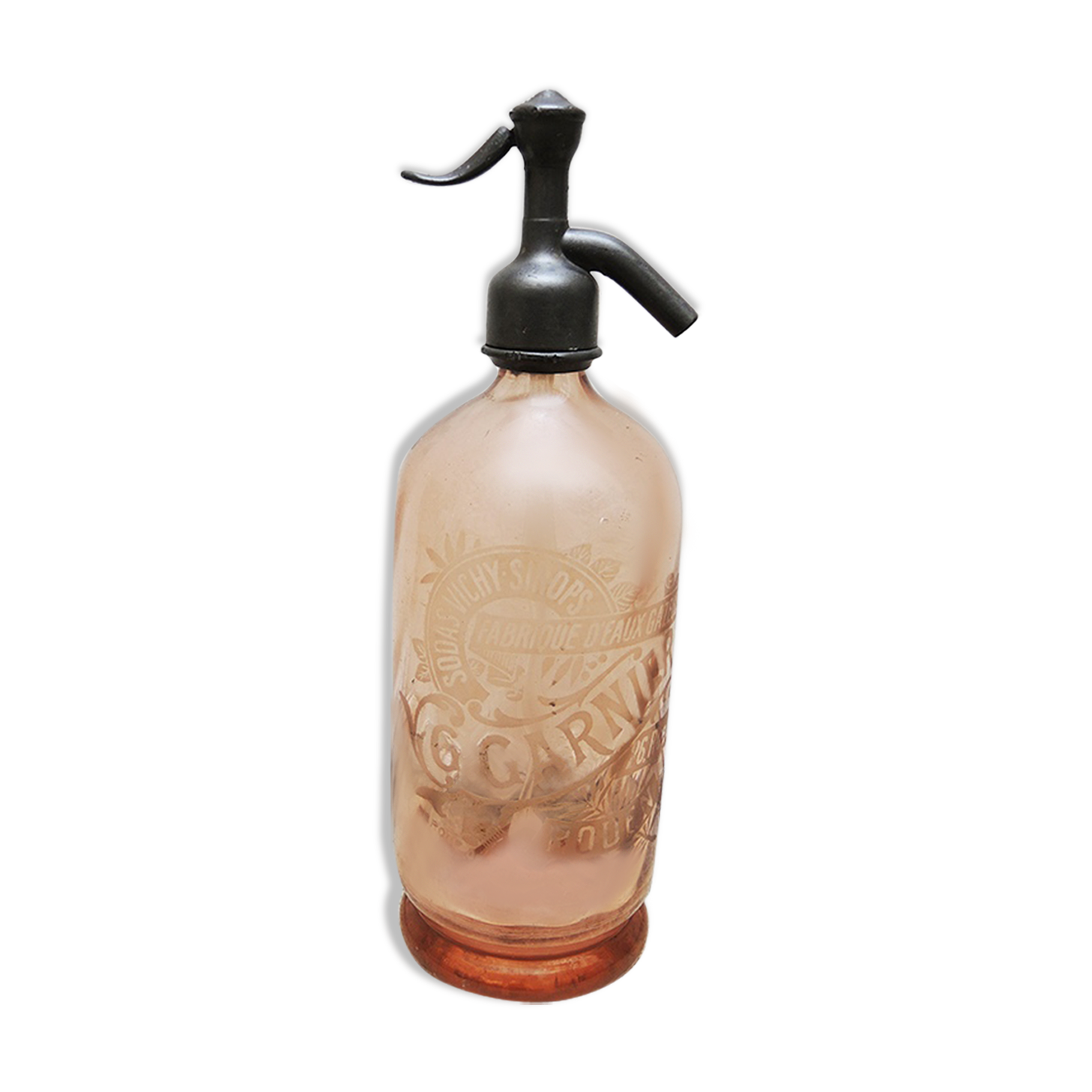 Former Pink Glass Siphon G GARNIER ROUEN