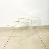 Nesting tables in transparent plexiglass – Design David Lange – 1970s