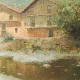 Joan Ramon Palau Junca - Impressionist Painting with River and Chalets