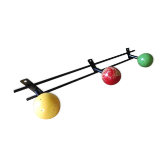 Cloakroom coat rack steel pateres balls wood