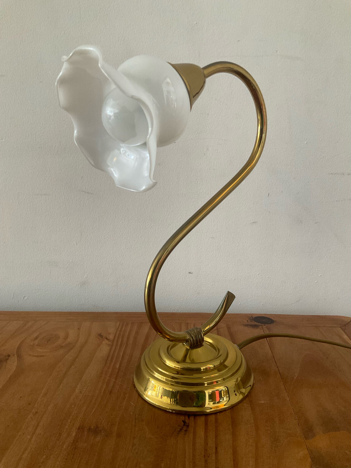 Vintage brass and opaline lamp