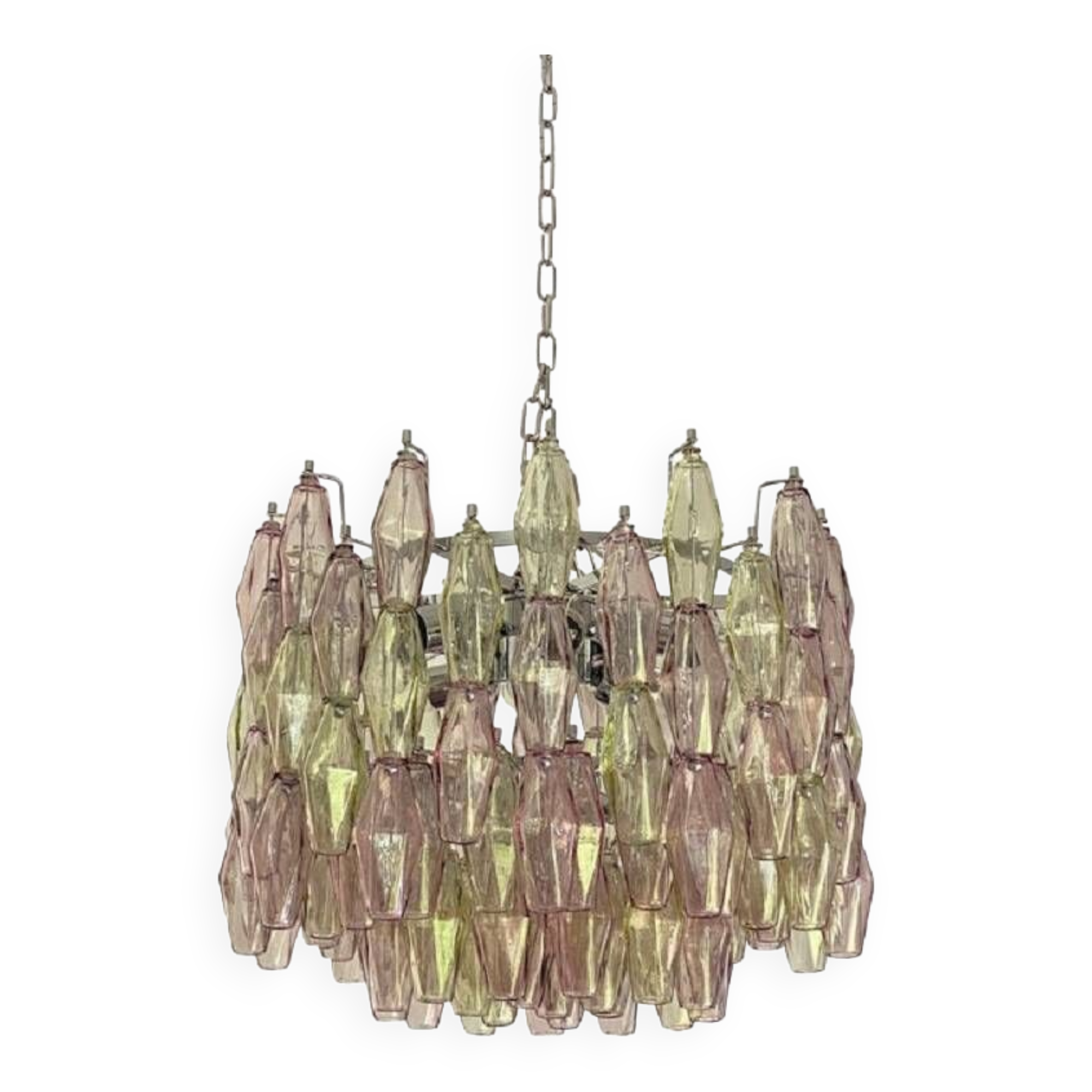 Contemporary Multicolor "Poliedri" Murano Glass Chandelier in Venini Style