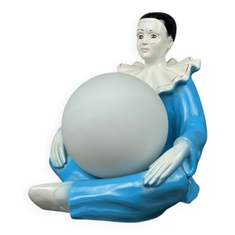 Mid-century Italian Pierrot table lamp in blue ceramic, 1960s.