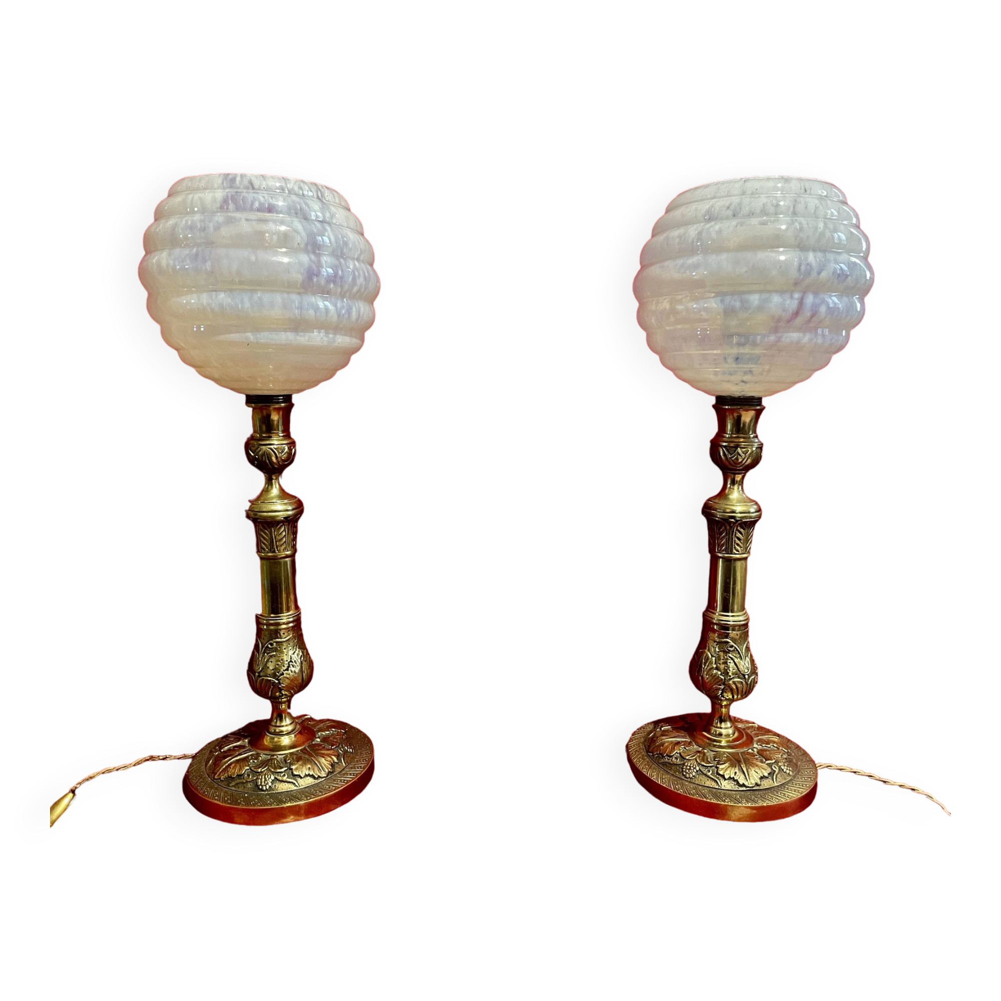 Lampes XIX ème, bronze doré, signées