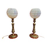 Lampes XIX ème, bronze doré, signées
