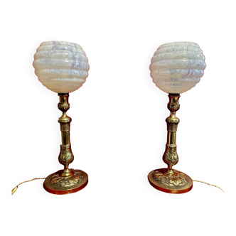 19th century lamps, gilded bronze, signed