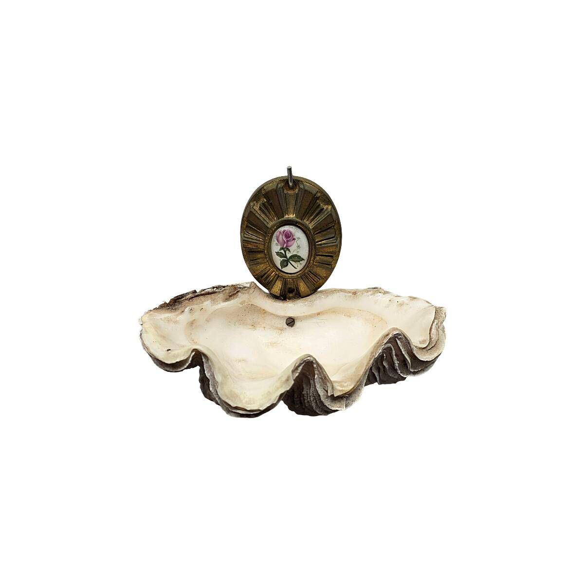 Antique French holy water holder with shell, late 1800s