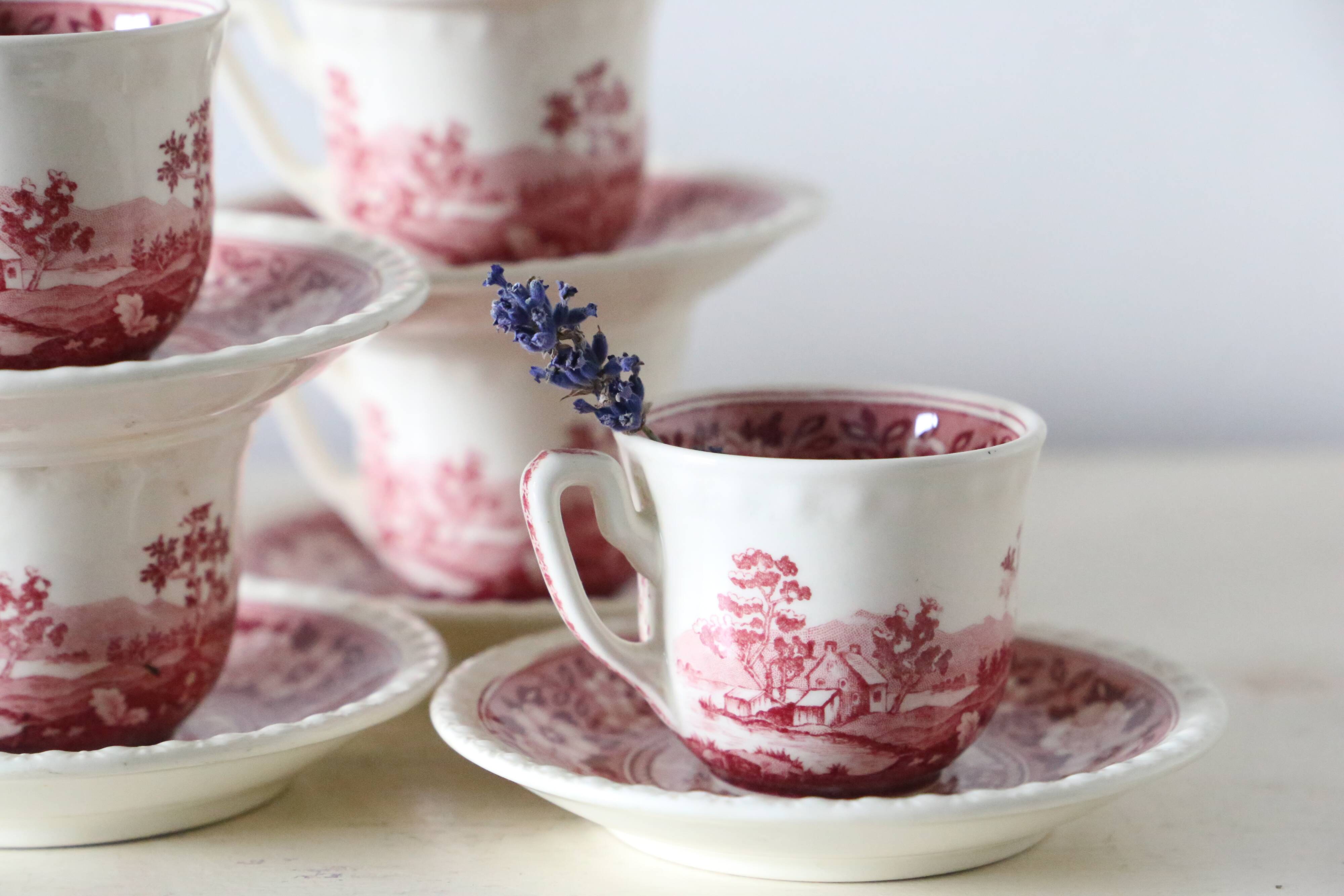 Set of 6 coffee cups and saucers, Villeroy & Boch, Rusticana rose model