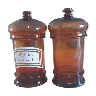 Pair of pharmacy jars in brown glass