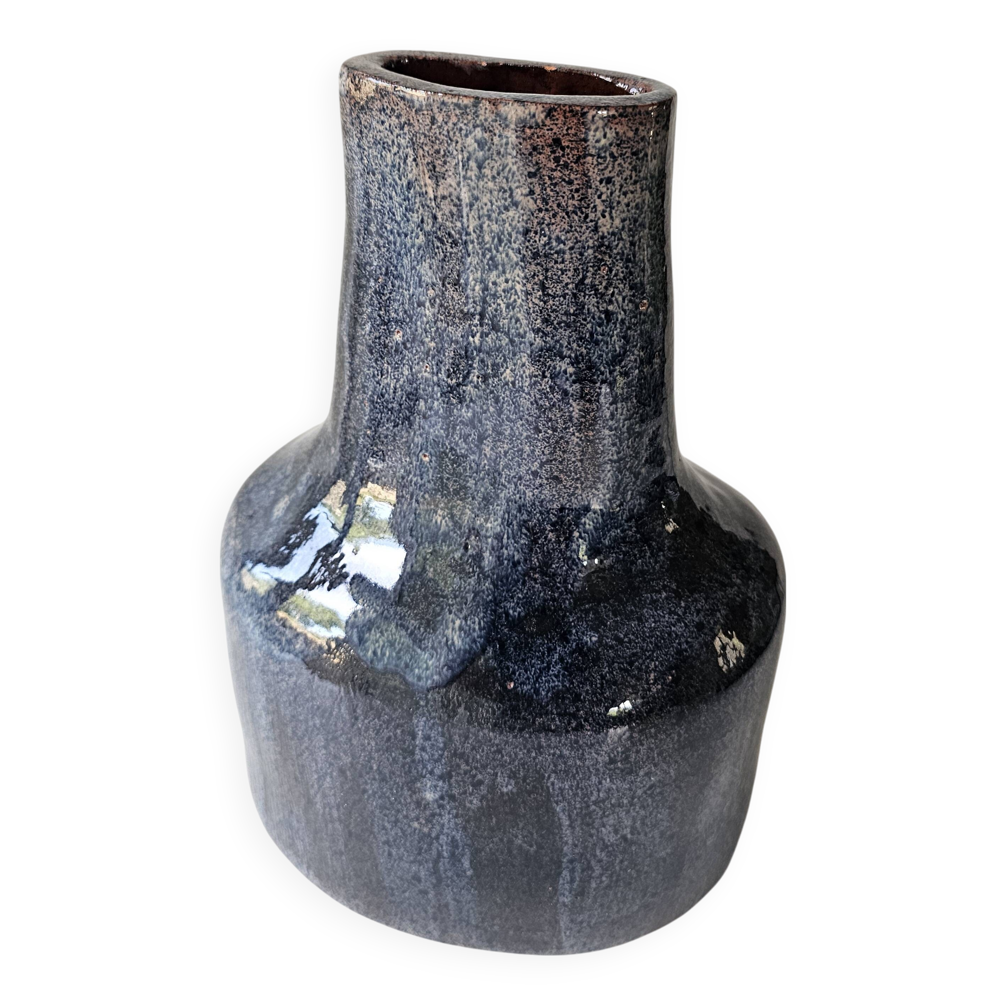 Blue glazed ceramic vase Signed Annie (height 26cm)