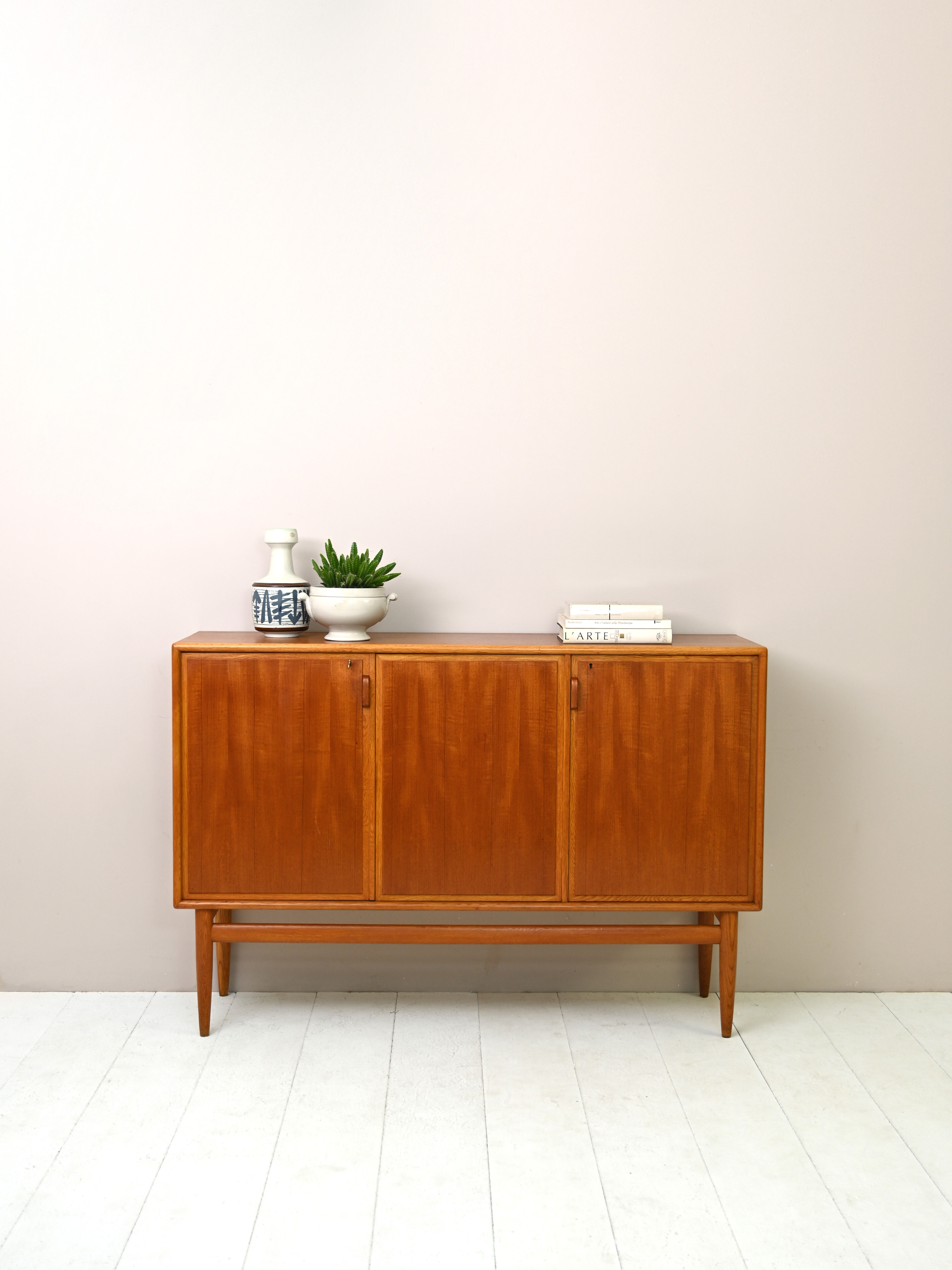 Scandinavian teak highboard with drawers
