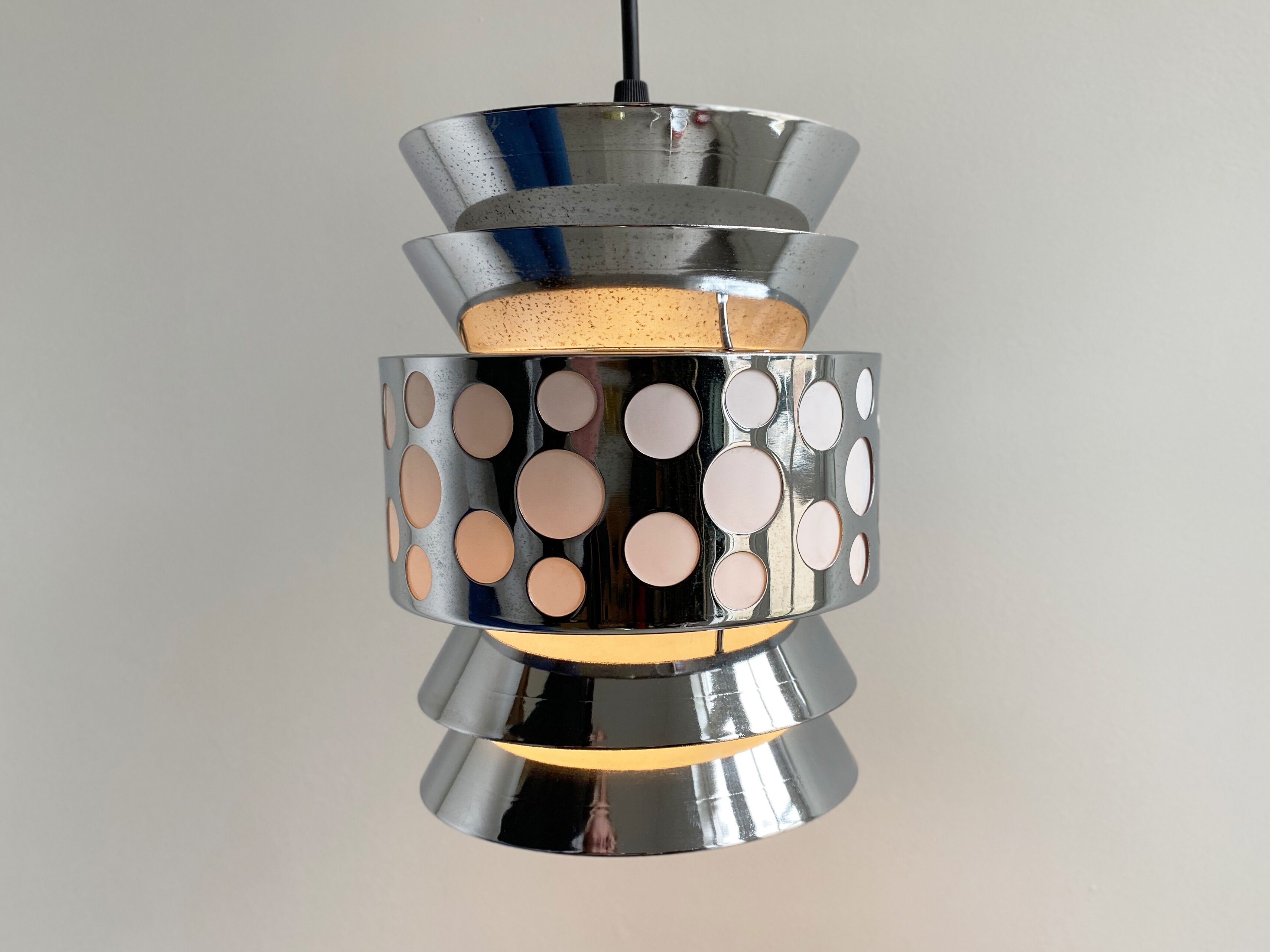 1970s chrome space age hanging lamp by massive, pendant light
