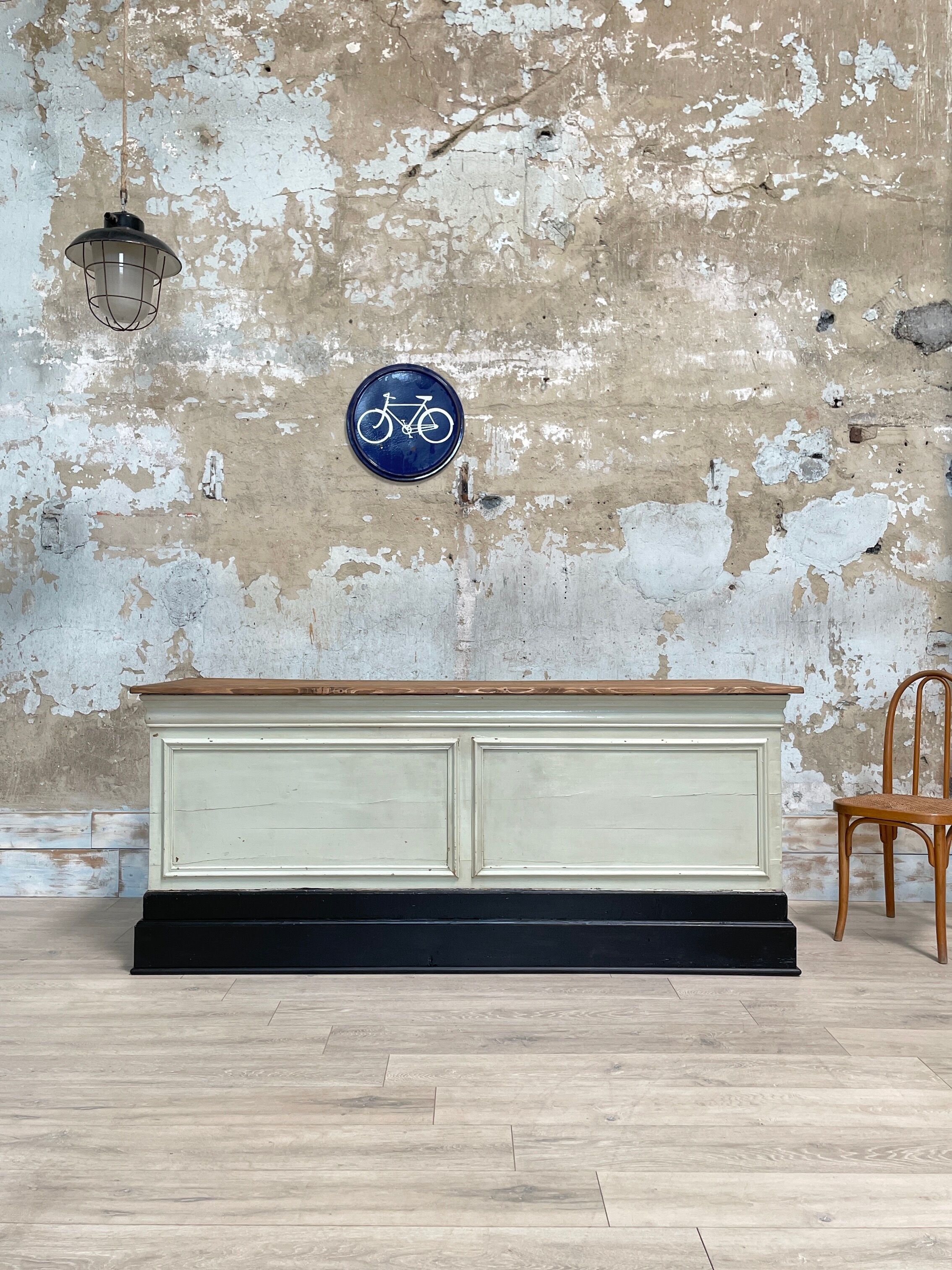 Bank counter furniture in patinated wood, circa 1900