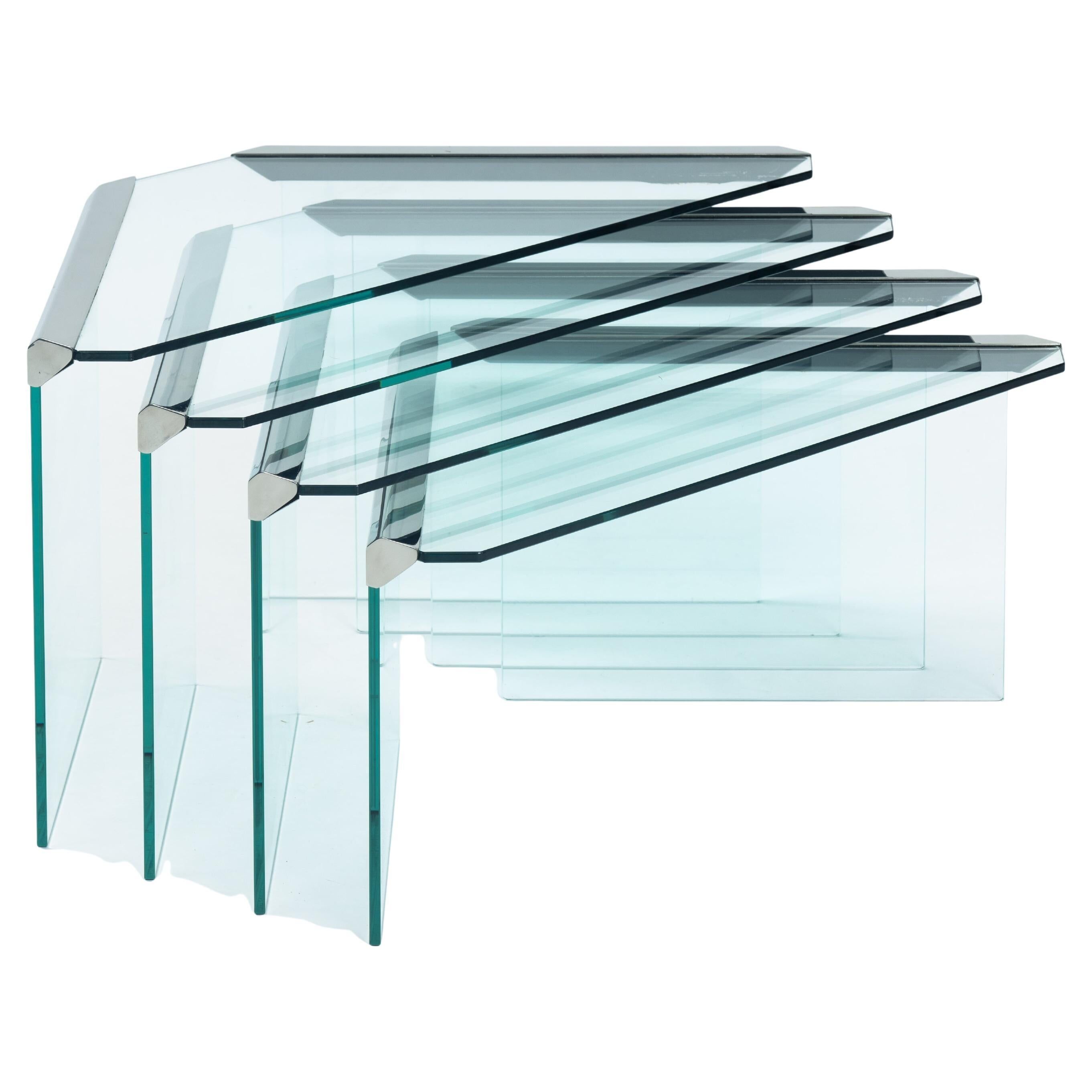 Glass & chrome Nesting Tables by Pierangelo Galotti Radice, Italy, 1970s