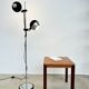 Two-spot floor lamp phase — brushed steel and matte black — 1970s