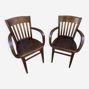 Paire de fauteuils type restaurant scholz colonial bois courbé américain vintage 80s