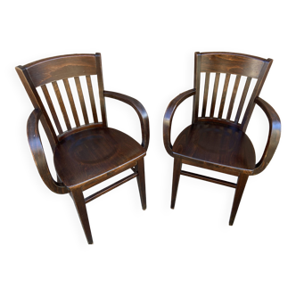 Paire de fauteuils type restaurant scholz colonial bois courbé américain vintage 80s