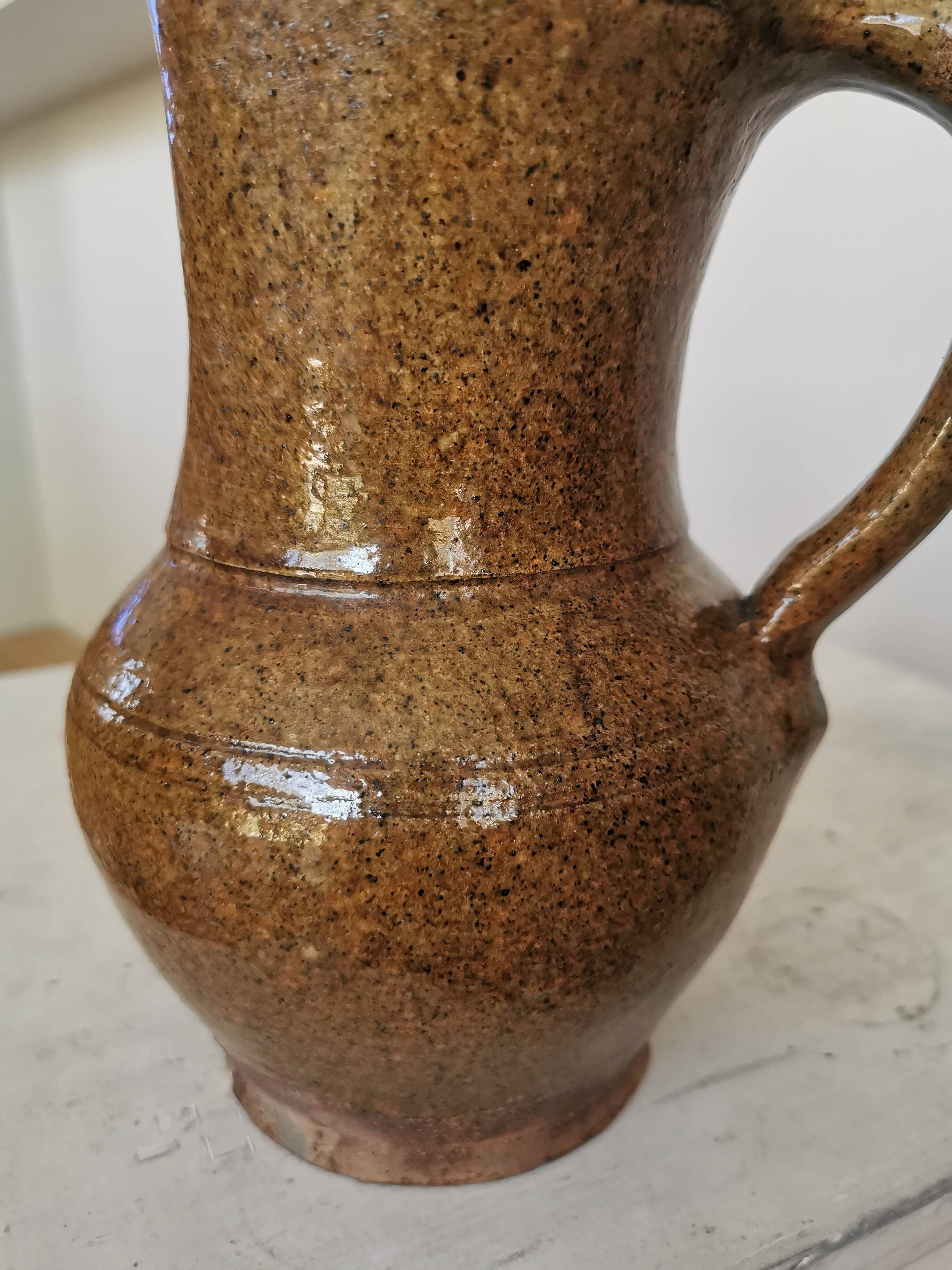 Vintage Studio Pottery Owl Pitcher: Speckled Glaze Stoneware Vase