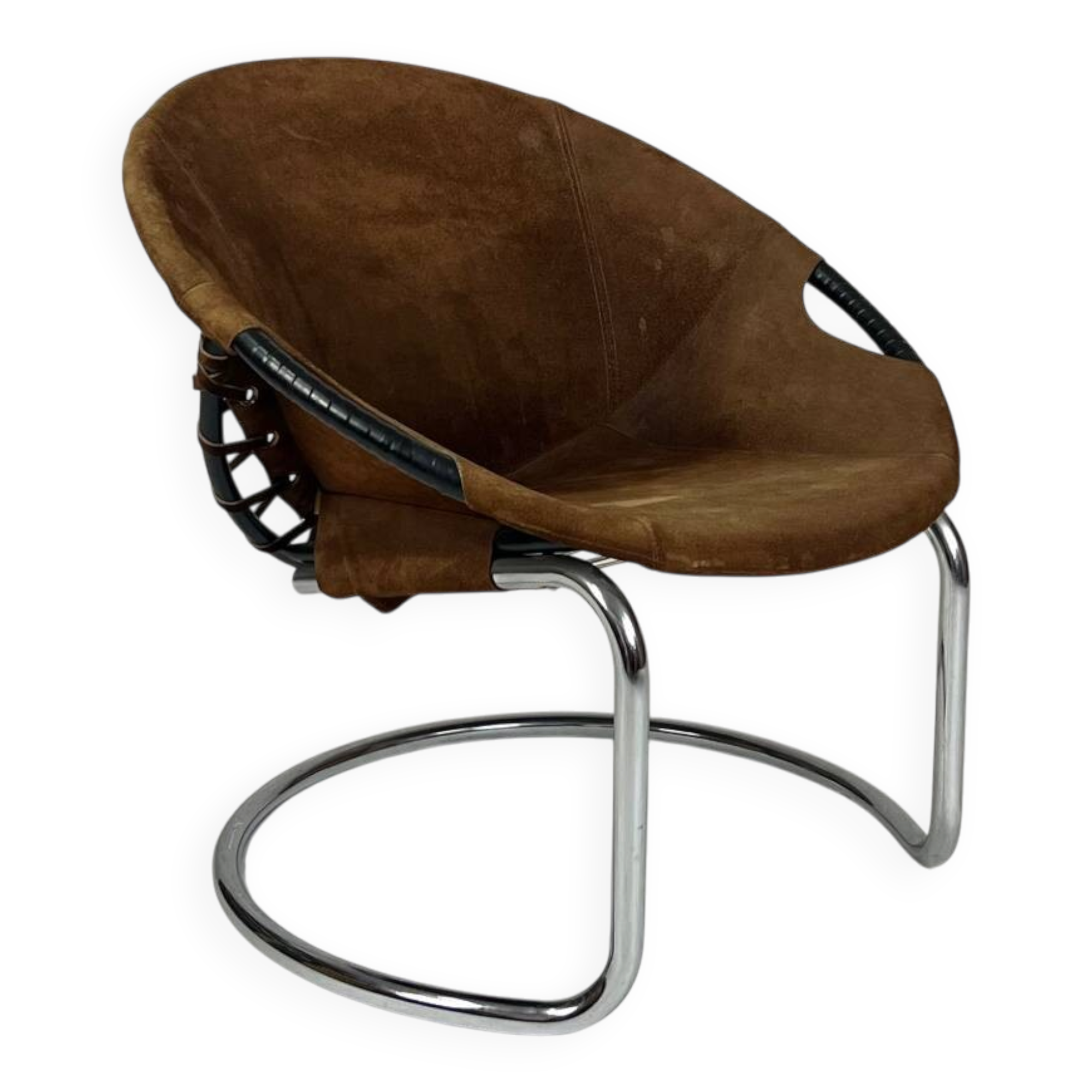 Vintage Balloon Chair suede armchair Lusch & Co Space Age chrome