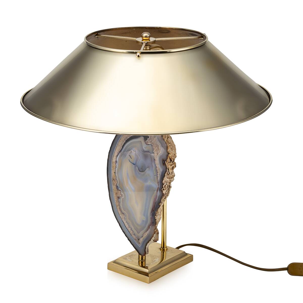 Vintage 20thc agate & brass table lamp by willy daro, belgium c.1970