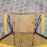 Folding chair in red scoubidou and black metal structure