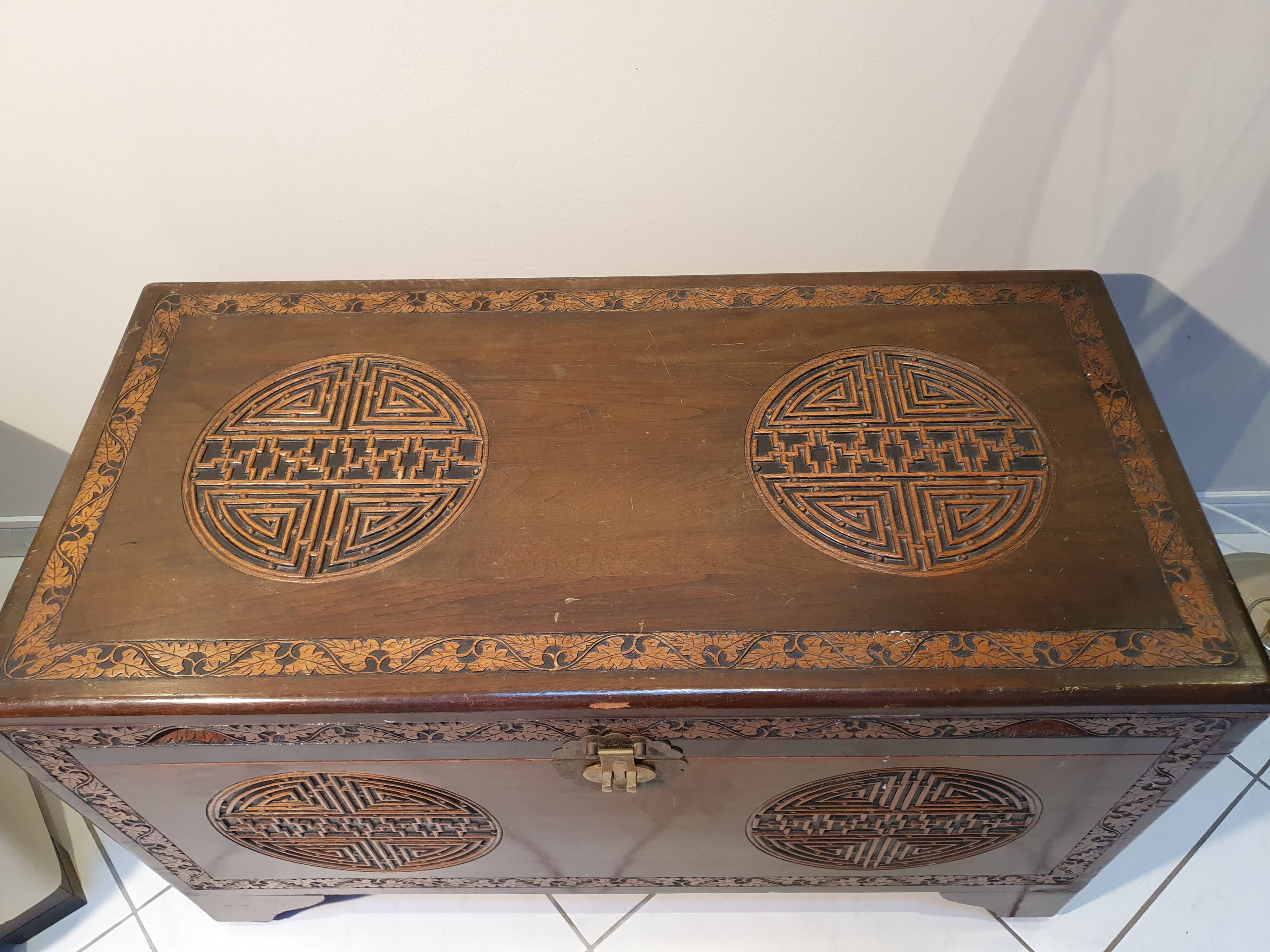 Chinese wedding chest in carved wood