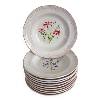 10 assiettes creuses pierre motton pour gien vers 1930