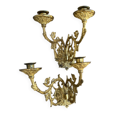 Paire de bougeoirs d'applique bronze doré