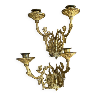 Pair of gilt bronze wall candlesticks