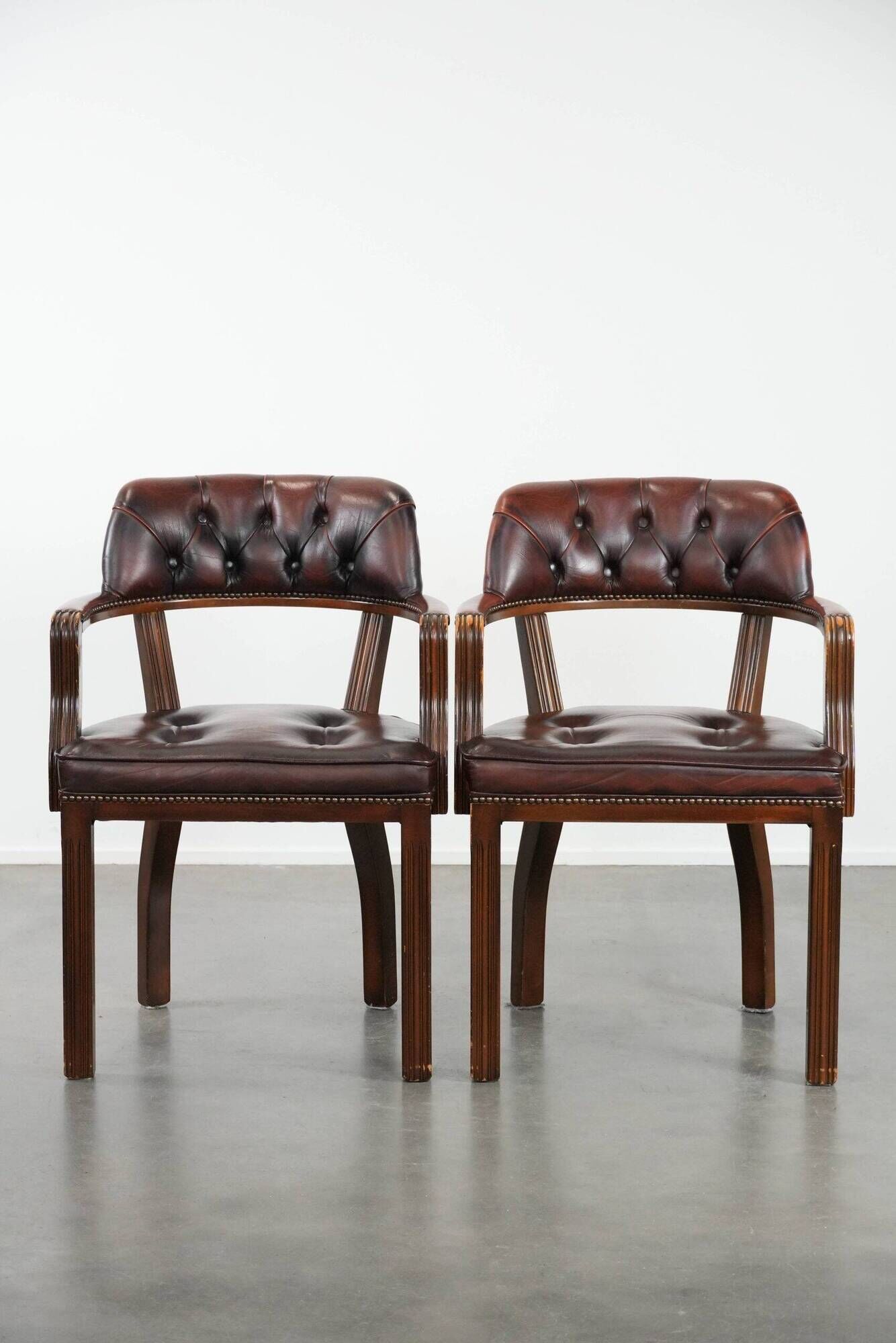 Set of four cowhide leather Chesterfield dining chairs in English style