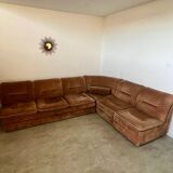 Old vintage modular corner sofa in designer velvet from the 70s/80s 4 elements