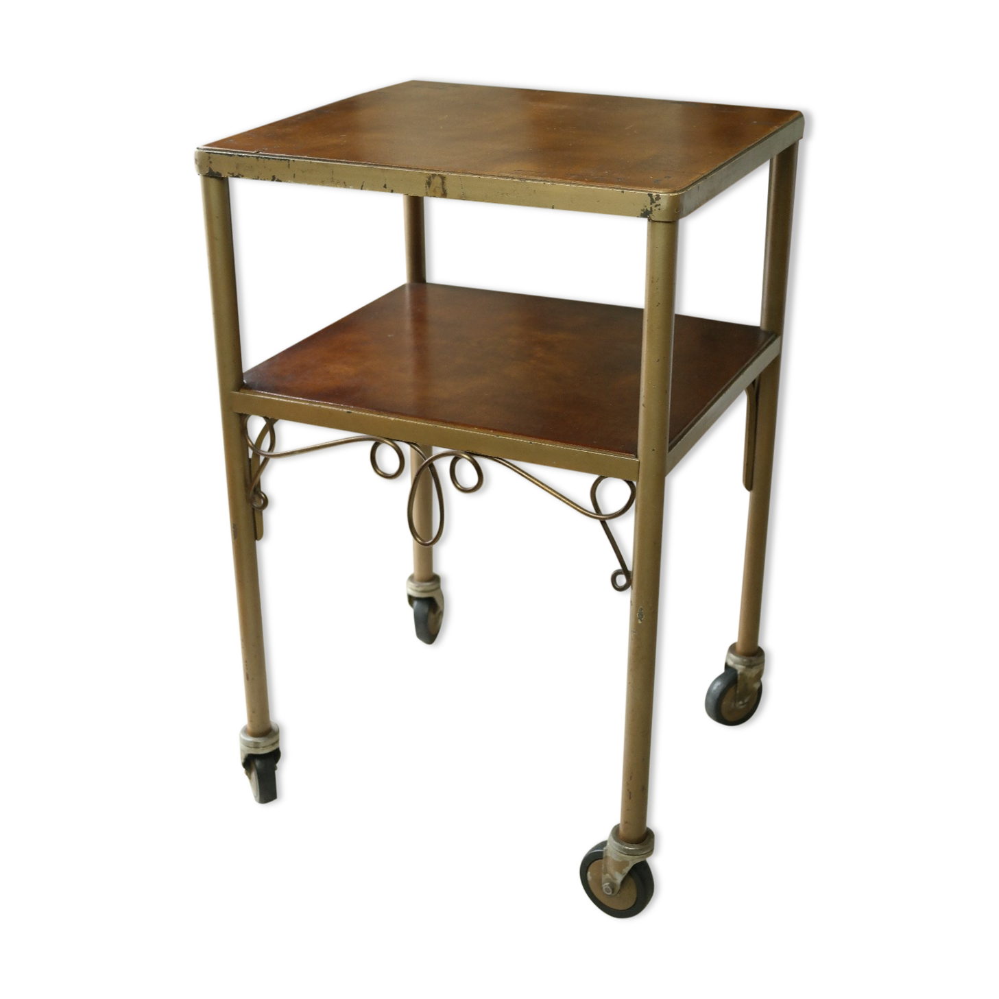 Vintage 50s wooden and metal rolling side table