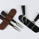 Carl Aubock Pair Forks, Horn, Brass, Leather Holder, Corn Cob Skewers 1930s