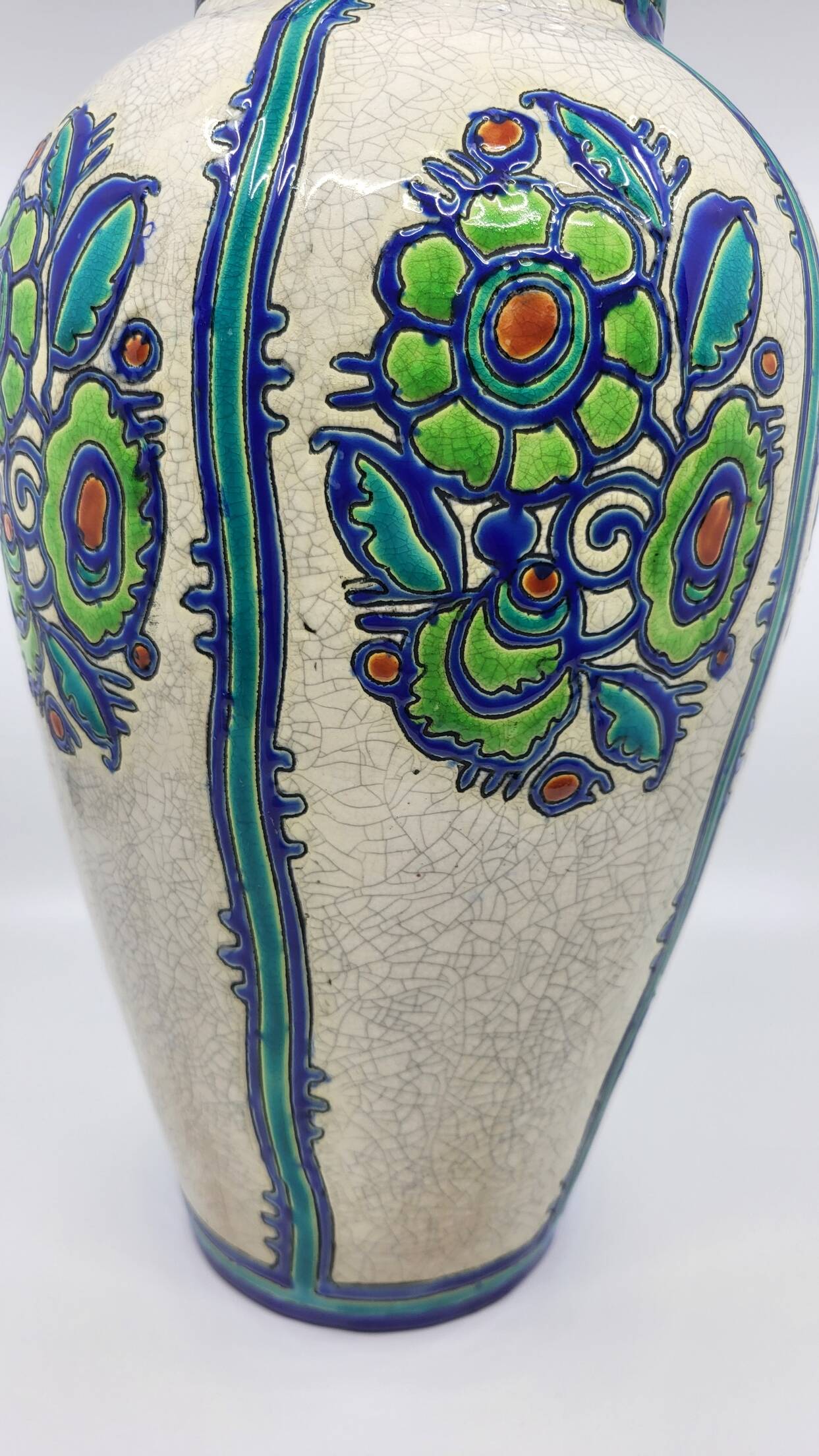 Charles Catteau vase, Kéramis Boch in tall ceramic Belgium Art Deco 1925